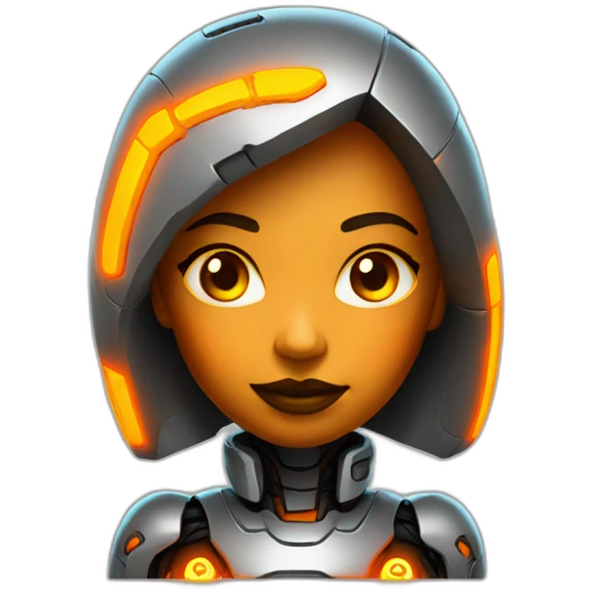 Cyborg girl orange neon light emoji