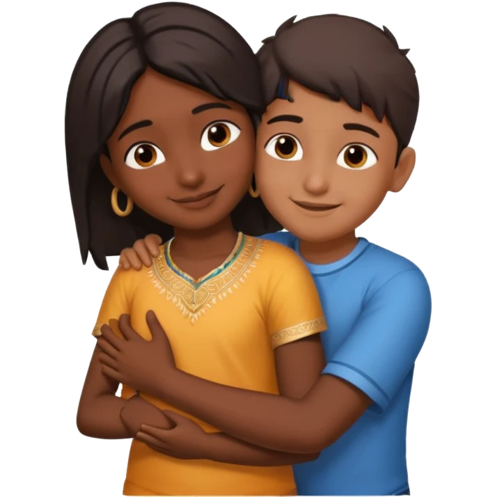 indian boy hugging indian girl from behind... boys hand down near navel of girl... boys head on the shoulder of girl... hugging tight.. more romantic... with more love emoji