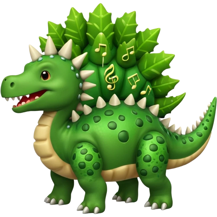 cartoon stegosaurus with music notes emoji