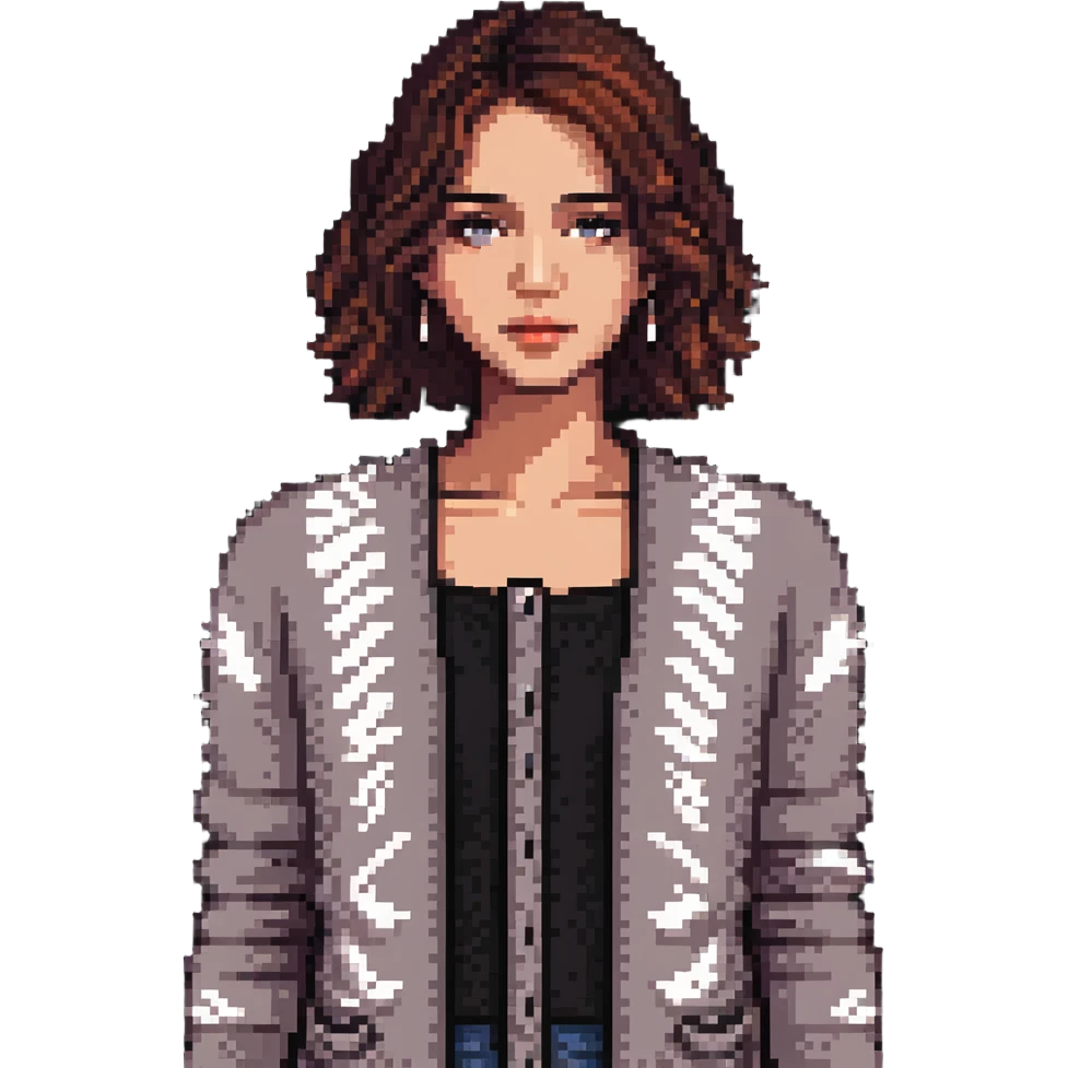 gray woman knit cardigan, detailed texture emoji