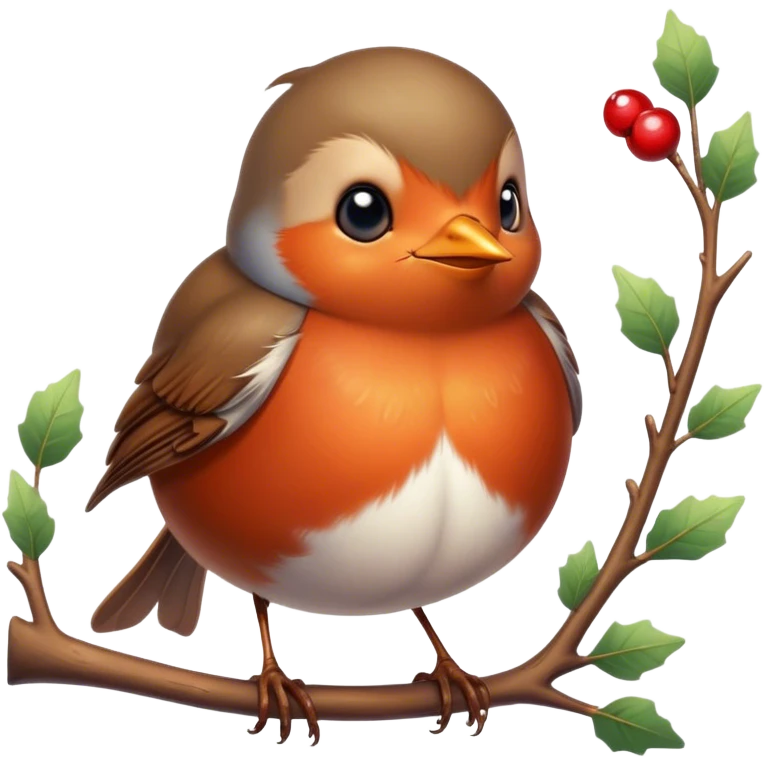 Cinematic Cute Robin Portrait Emoji, Head tilted playfully and inquisitively, featuring a charming, petite form with a vibrant red breast, round, sparkling eyes full of gentle mischief, and a delicate, beak-like smile, Simplified yet irresistibly adorable features, highly detailed, glowing with a warm, inviting glow, high shine, affectionate and lively, stylized with a touch of whimsical woodland charm, soft glowing outline, capturing the essence of a mischievous yet endearing robin that seems as if it could sing out of the screen into your heart! emoji