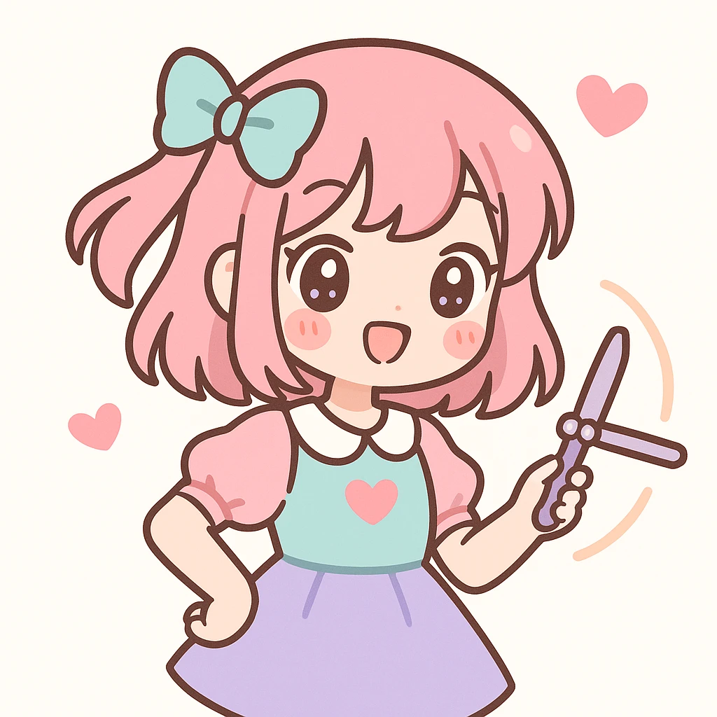 kawaii anime girl spinning a balisong, blushing cheeks, heart motifs, gentle lighting, adorable outfit, cheerful mood emoji