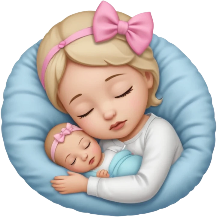 Sleeping Newborn baby with a white shirt and a pink bow on her head emoji