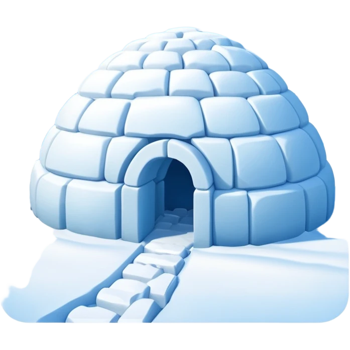 A traditional snow igloo on a vast snowy plain under a clear blue sky. Soft sunlight casts gentle shadows across the snow. The igloo has a small entrance tunnel and compacted snow blocks forming its dome. Realistic Arctic environment, crisp atmosphere, calm winter feeling. emoji