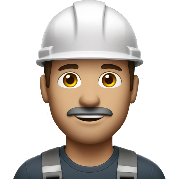 Brown haired construction men with charcoal on the face emoji