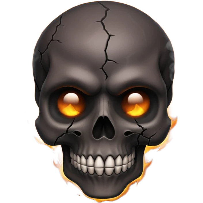 iOS style emoji, dark fantasy skull, cracks, black smoke from eyes, soft light, stylized emoji