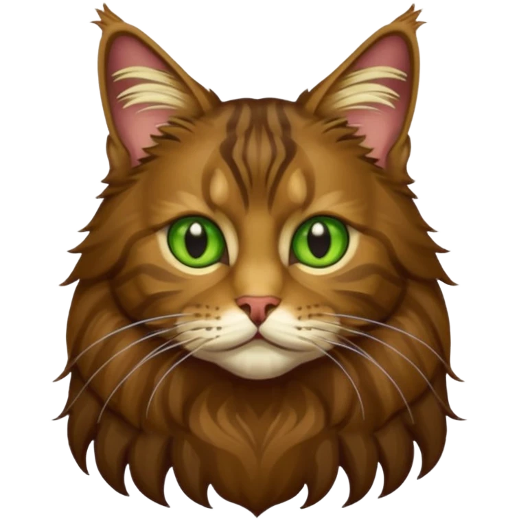 je veux un emoji chat main coon marron foncé  à poil long avec les yeux vert jaunes, en entier assis stp  emoji