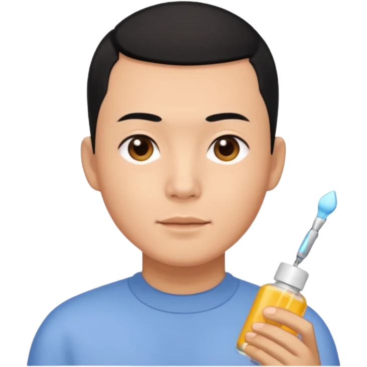 chinese man with buzz cut (black hair) doing skincare emoji