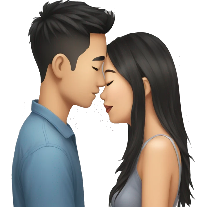 Boyfriend Asian and girlfriend Asian kissing emoji