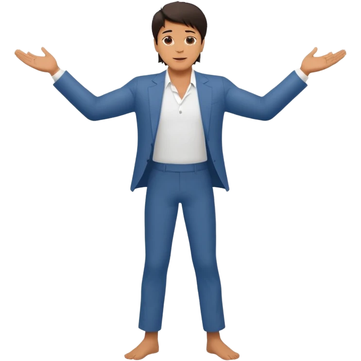 Sharukh Khan standing with both arms wide open, chest out, one leg slightly bent, confident romantic pose, clean emoji style, simple face, minimal details emoji