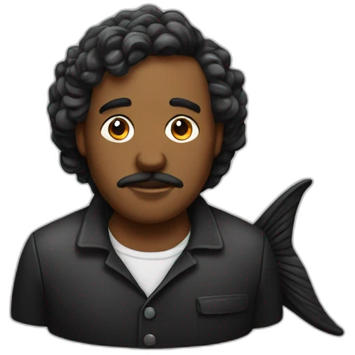 Homme noir déguisé en poisson emoji