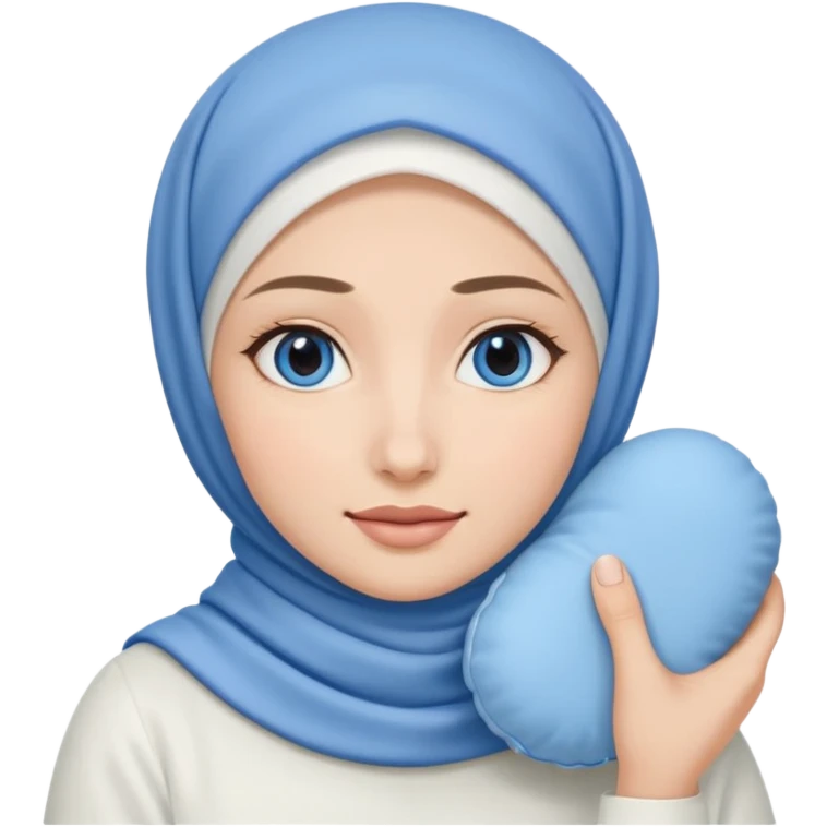 white pretty woman with white hijab holding a blue cushion foundation emoji emoji