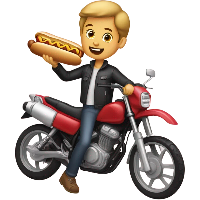 Boy with Yamaha holding a hot dog with two hands putting it in his mouth emoji