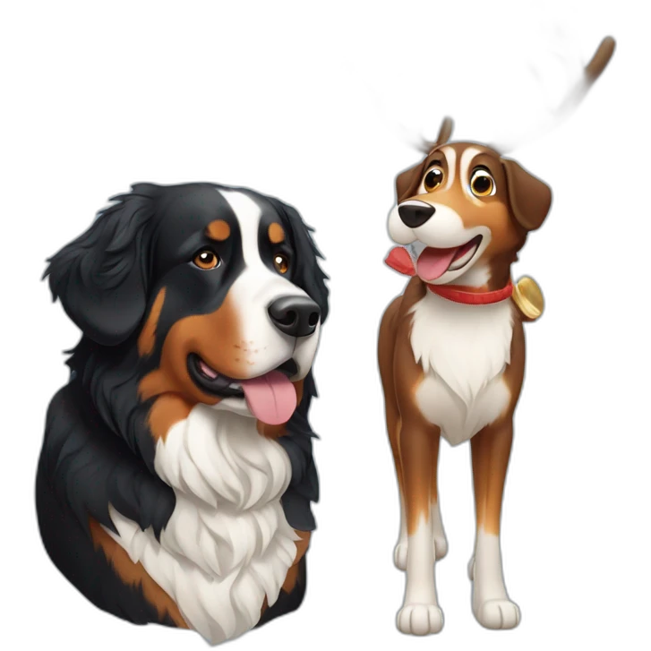 Bernese mountain dog and a reindeer emoji