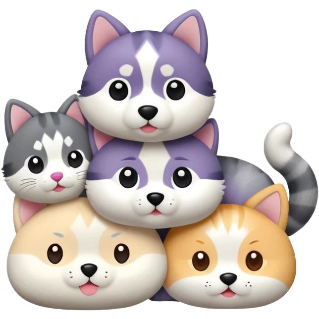 Husky and cat on top of each other like Tsum Tsu emoji