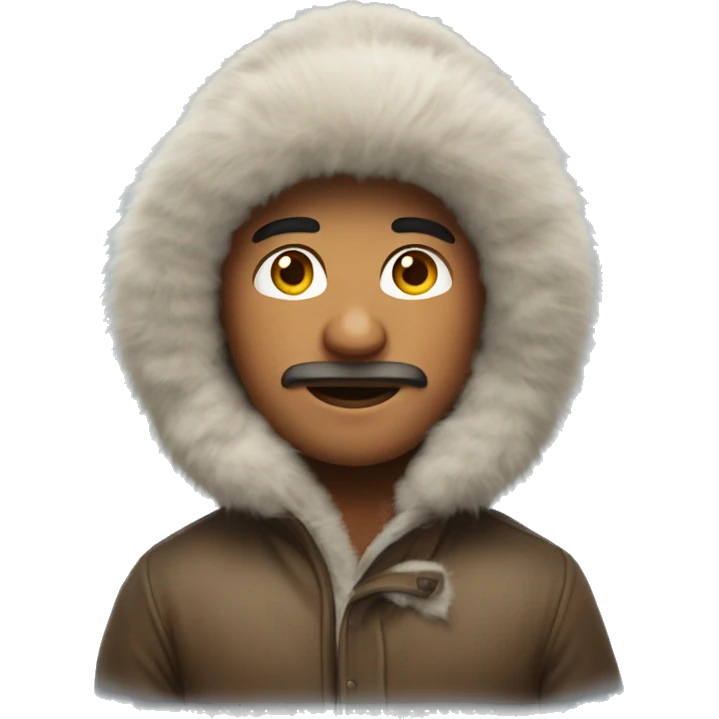 A man who is an Eskimo, his fur jacket on his hat and the hood  emoji