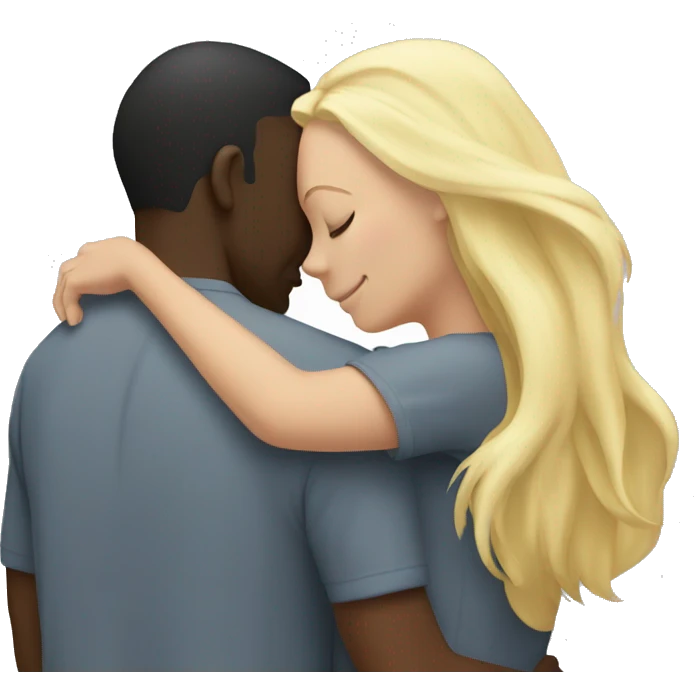 Black man hugging a white blond women with long hair emoji