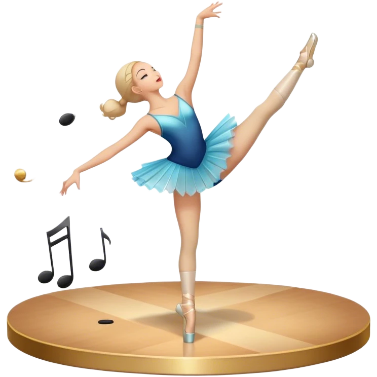 Icon for Choreography: a dancer in a graceful pose with musical notes, a director’s baton, a metronome and a dance floor. The icon should represent the art of choreography, with focus on movement, timing, and creativity. Transparent background. emoji