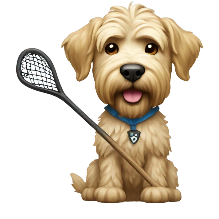 Wheaten terrier   holding a lacrosse stick emoji