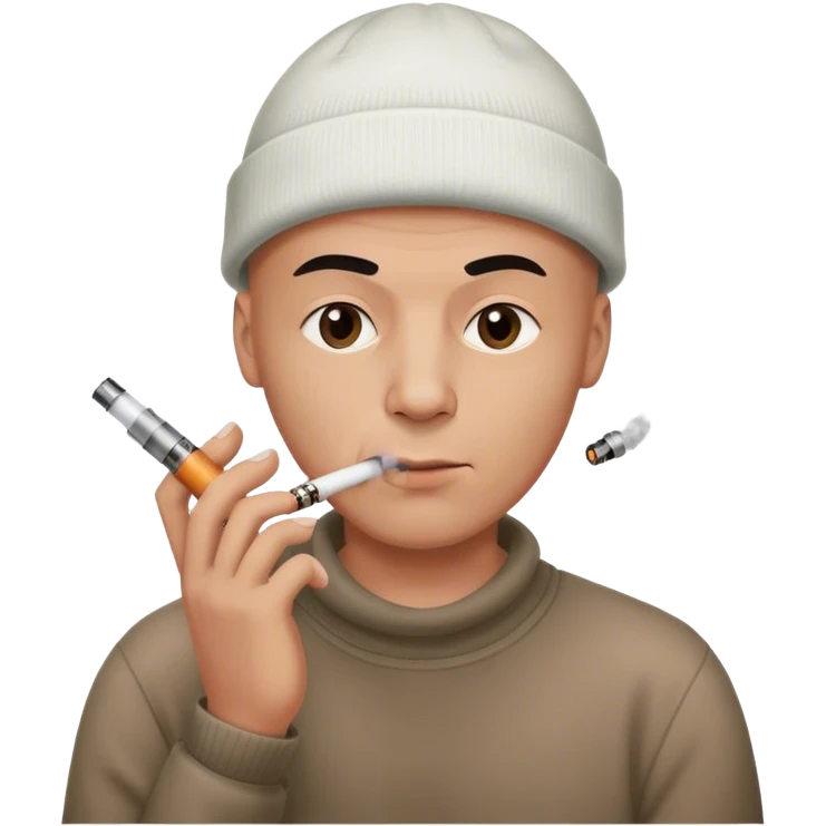 un mec chauve avec un bonnet qui fumme une cigarette electron emoji