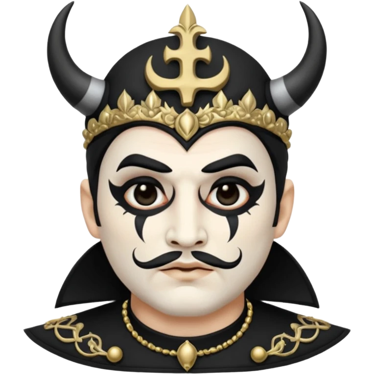 Papa Satanico emoji in apple style, white face paint, black eye makeup, ornate mitre, gothic vibe emoji