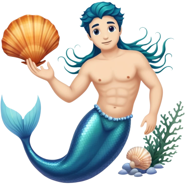 Mystical merman, seashells, seaweed, ocean  emoji
