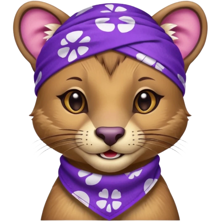 
Fossa animal wearing a bandana on the forehead in purple color with white smiley patterns emoji