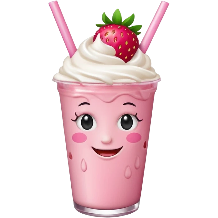 strawberry milkshake with a face and earrings emoji