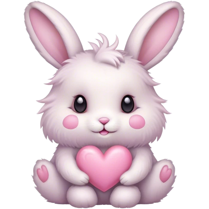 Cute pastel fluffy bunny with pink heart emoji