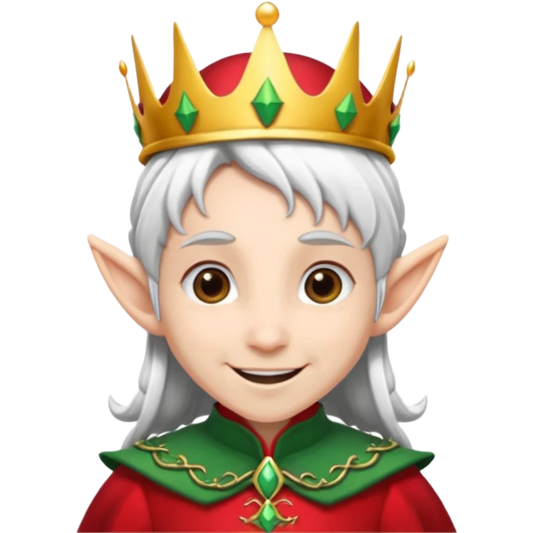 an elf with crown on the head, wearing black and red clothes, white hair emoji