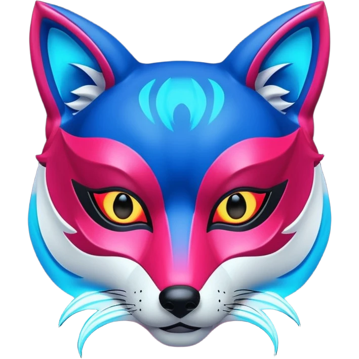Luminous and neon mask with red, blue and pink fox glow. emoji