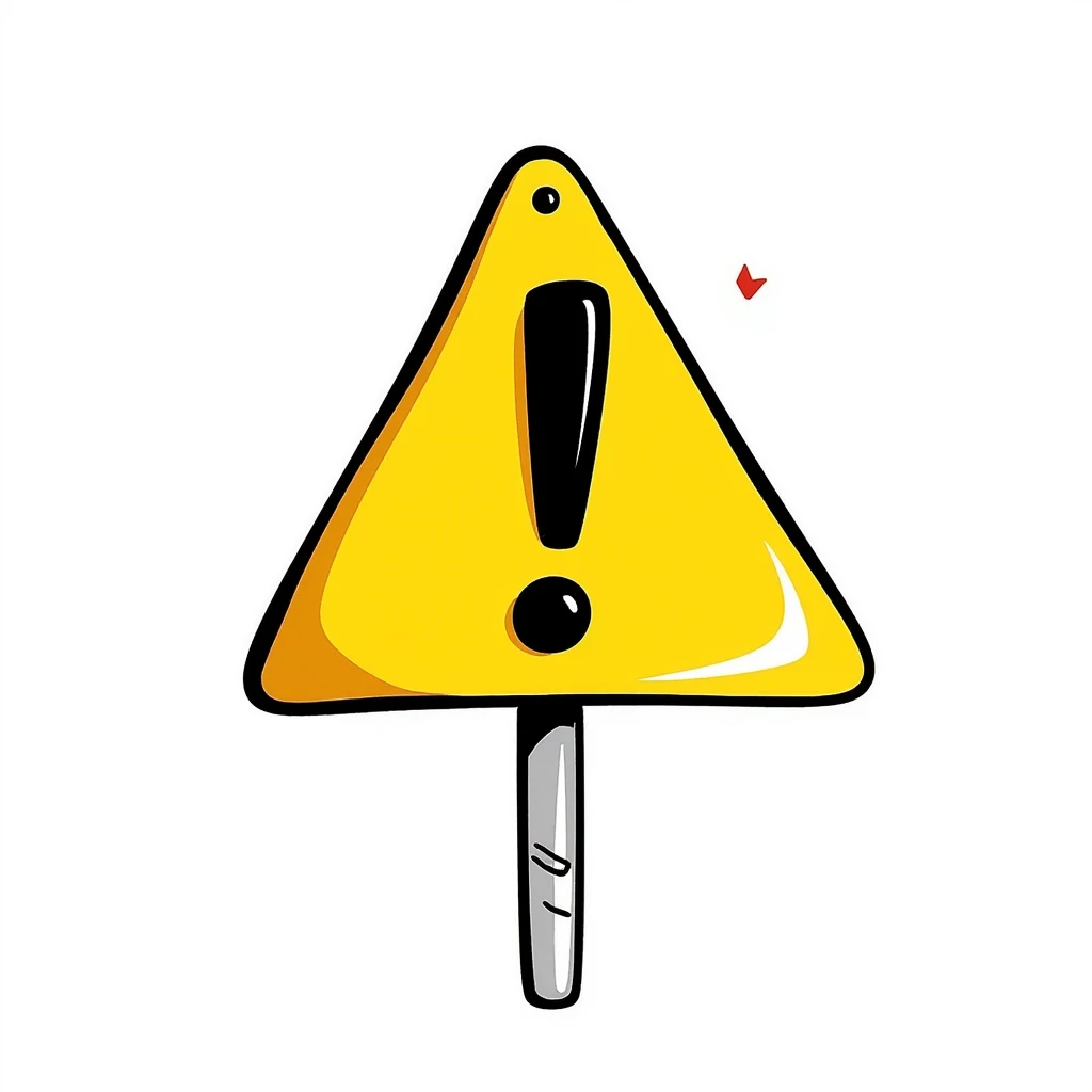 A creative warning sign with attention-grabbing zigzag border and a big exclamation mark in the center. Yellow, black, and red colors. Hand-drawn doodle style with vibrant coloring. emoji