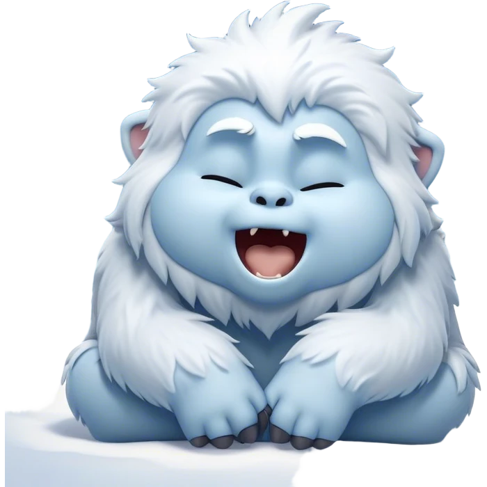 Cinematic Cute Yawning Yeti Portrait Emoji, with a charming, fluffy, snow-dusted figure in gentle whites and cool blues, head tilting back in a wide, endearing yawn with softly closed, peaceful eyes and a content little smile, simplified yet irresistibly adorable, highly detailed with a soft, frosty glow and outline capturing the serene slumber of a yeti! emoji