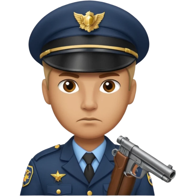 Officer with peaked cap + mini gun, half body emoji