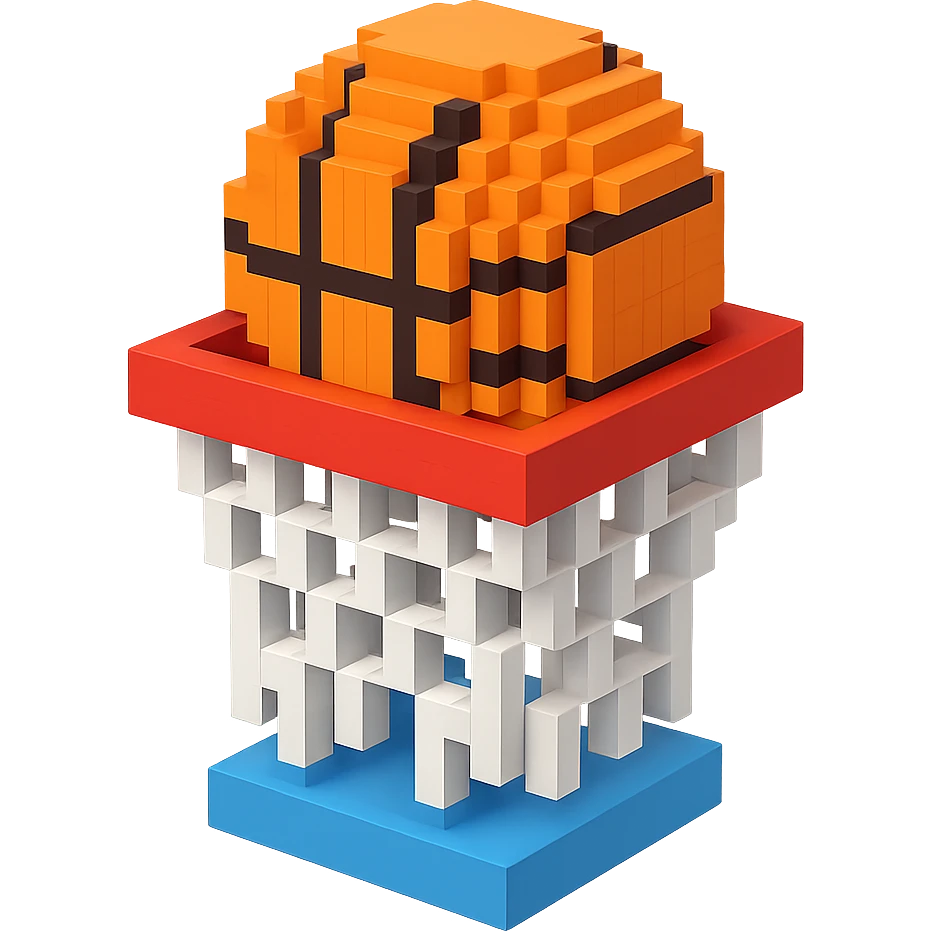 Voxel-style basketball in a net, variation 8 emoji