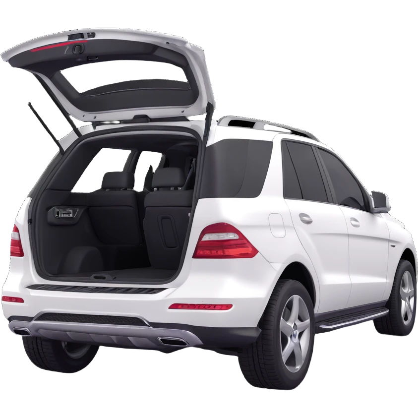 2015 Mercedes Benz ML350 SUV, white exterior, black interior, rear angle, exterior doors open, 3D style emoji