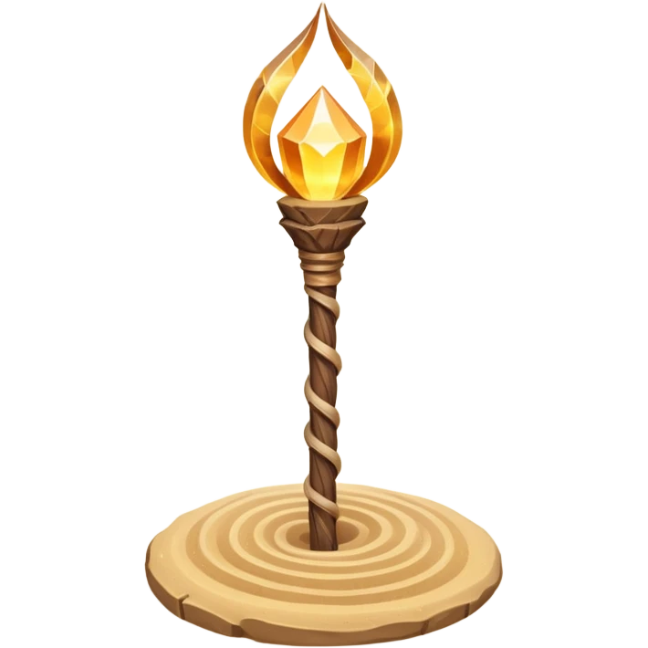 desert sand mage staff object icon, ancient wooden staff, swirling sand crystal on top, glowing golden aura, small floating sand particles, fantasy desert style, 3D cartoon, mobile game icon style, centered, clean background, soft shadow, no text, no watermark
 emoji