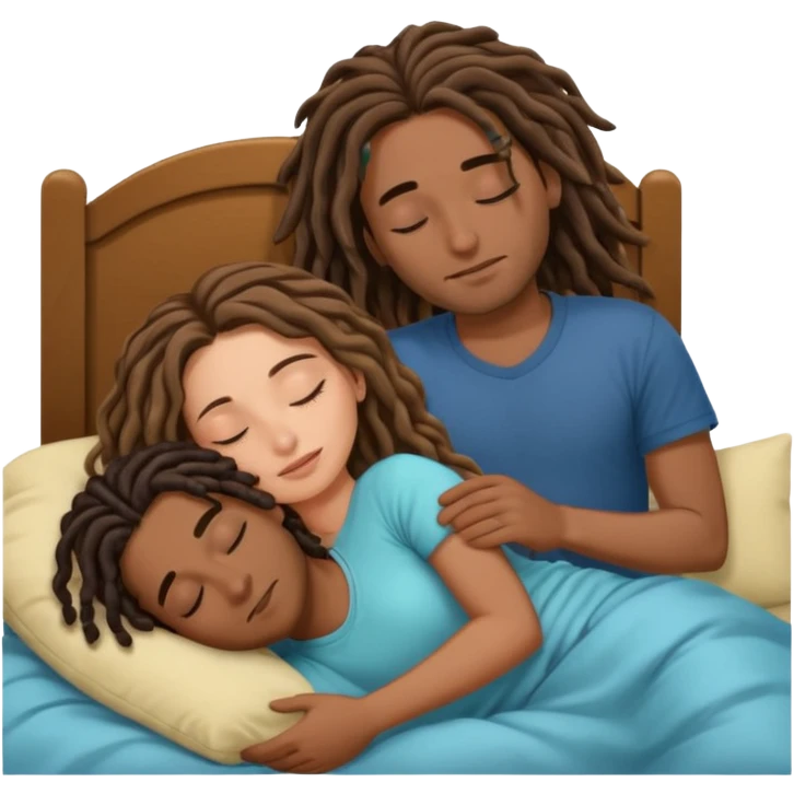 couple sleeping together the male is brown skin with dreads and the female is hispanic with fair skin with long wavy brunette hair emoji