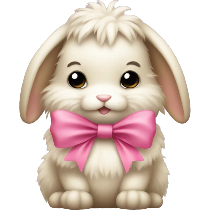 Beige fluffy bunny with pink bow emoji