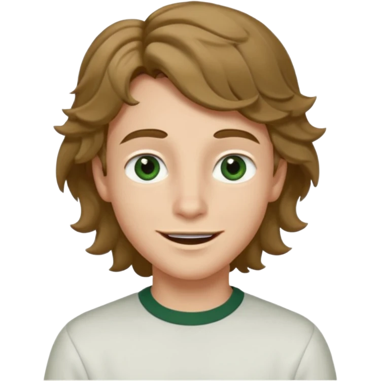 Сделай мальчика с длинными широким плечами  в белом лонгсливе , немного темный блондин,волнистые волосы, flow cut,   hunter green almond eyes,низко посаженные тёмные брови, немного большие губы губы,ехидная улыбка с зубами emoji