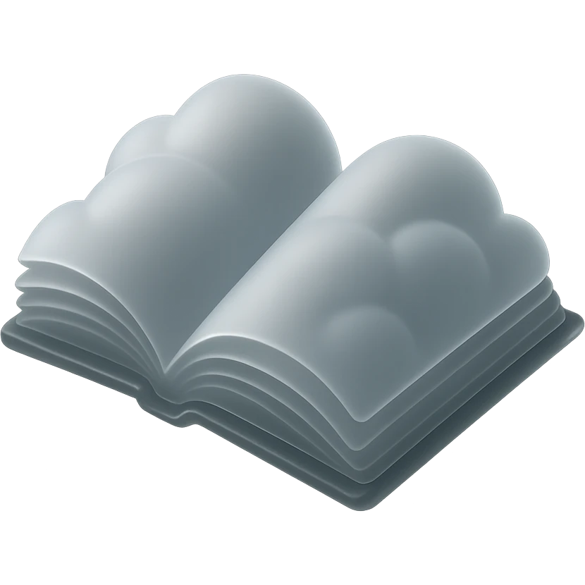 open book with pages that look like convex white clouds, matte glass style emoji
