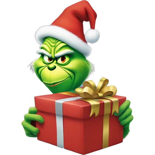 The grinch hand holding a Christmas present  emoji