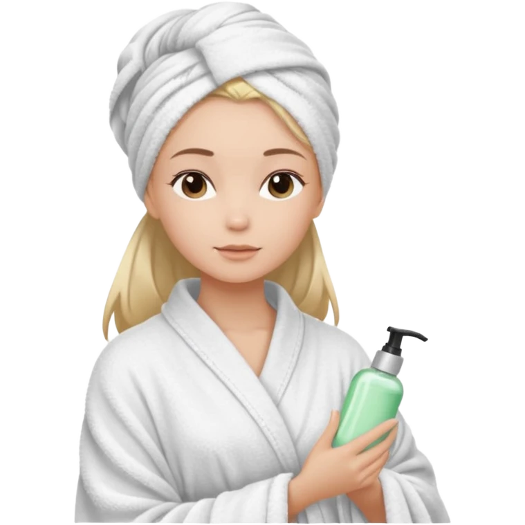 girls side profile  in robe and her hair in a towel with skin care on  emoji
