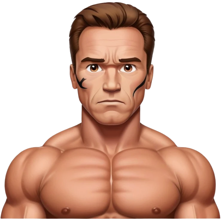 Young Arnold Schwarzenegger from commando poster with war makeup on ready to fight (seen above the chest) emoji