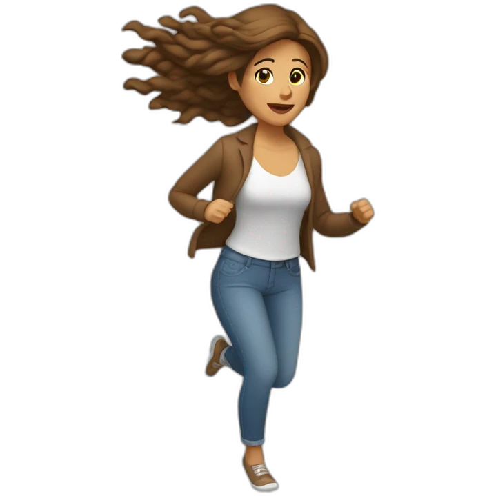 mujer con rulos (pelo largo) castaño claro corriendo hacia la derecha emoji
