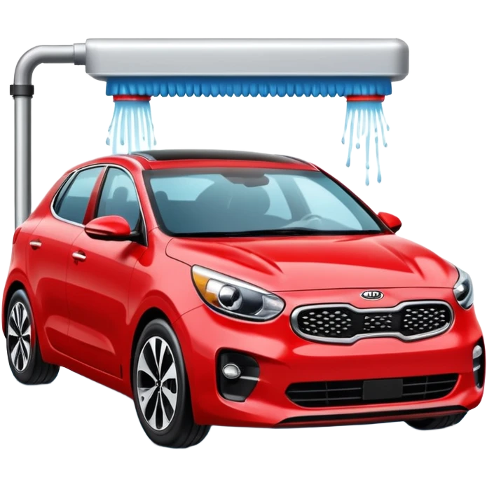 red kia car with foam cover it in a car wash shop emoji