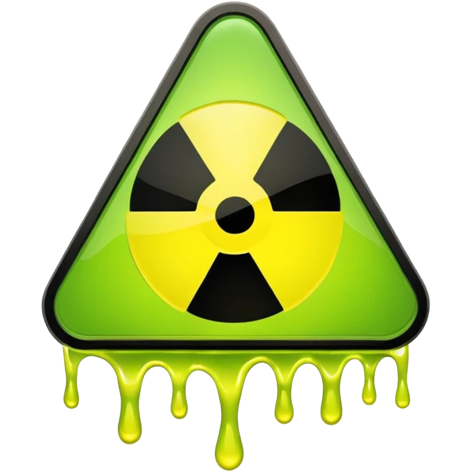 radioactive hazard symbol stylized to look like it is melting. The symbol is bright neon green and toxic yellow, with smooth dripping edges like liquid. emoji