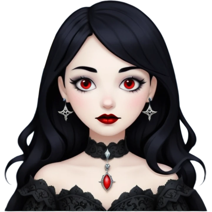 Gothic edgy emo black and white and red and silvery starry damask moon emoji