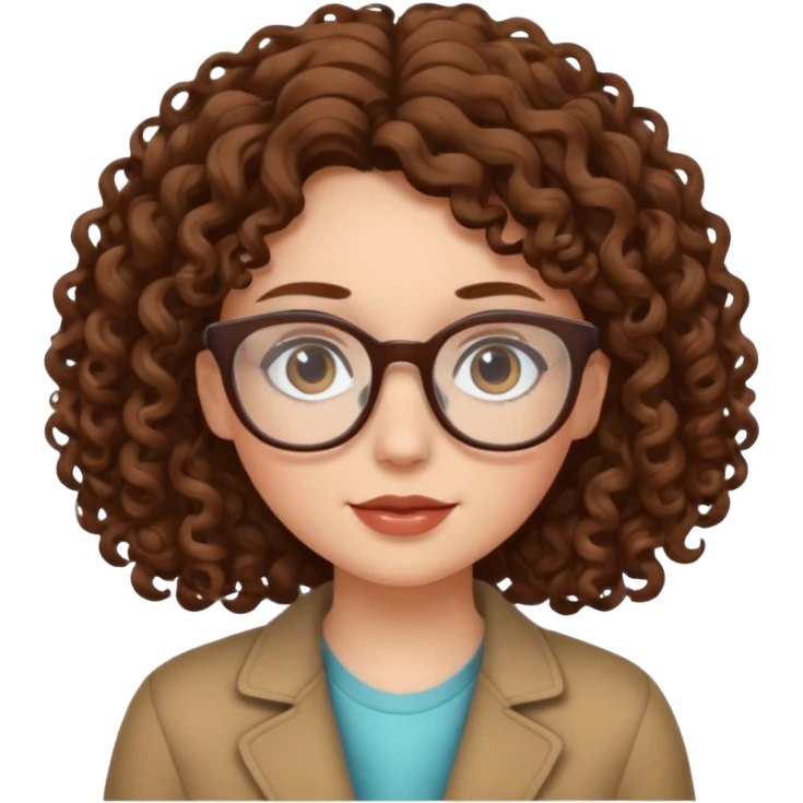 White girl with curly brown hair and glasses emoji