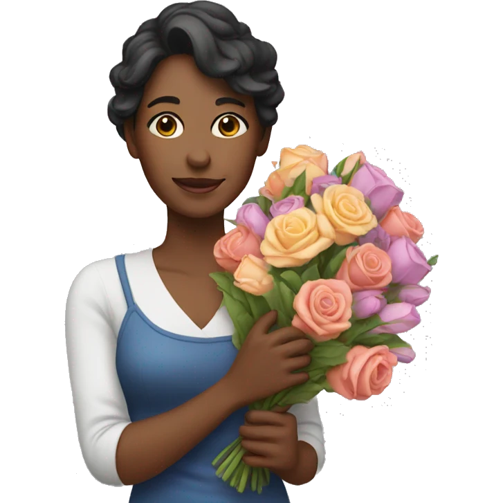 Woman holding bouquet of flowers emoji